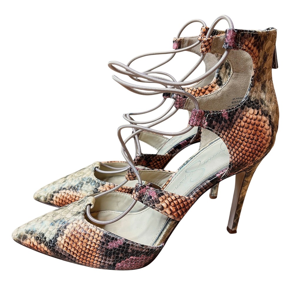 Jessica Simpson Parsee Snakeskin Print Pointed Toe High Heels Size 8.5